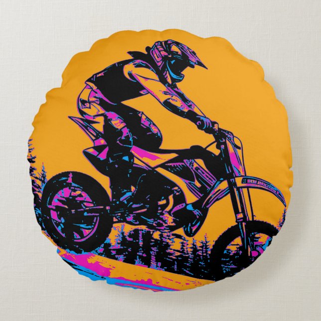 Backhillracer - Motocrossförare Rund Kudde (Framsidan)