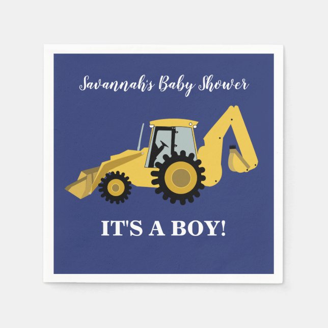 Backhoe Construction Boy Baby Shower Napkins Pappersservett (Framsidan)