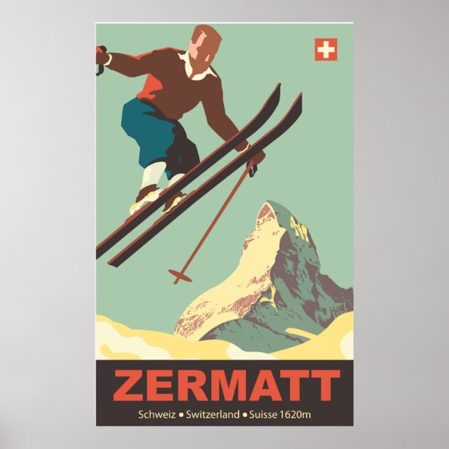 Backhoppsanläggning i Zermatt, Schweiz Poster (Framsidan)