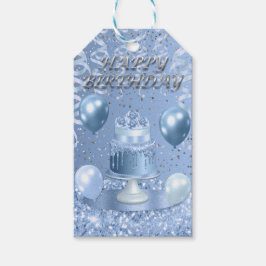 Bäcklande blåa fågeldagskaka presentetikett