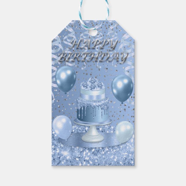 Bäcklande blåa fågeldagskaka presentetikett (Framsidan)