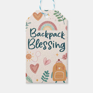 Backpack Blomande Märkre - Cute Rainbow & Heart De Presentetikett