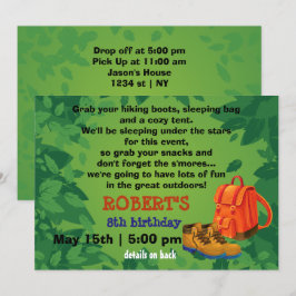 BackPack & Boots Camping Party Birthday-inbjudan Inbjudningar