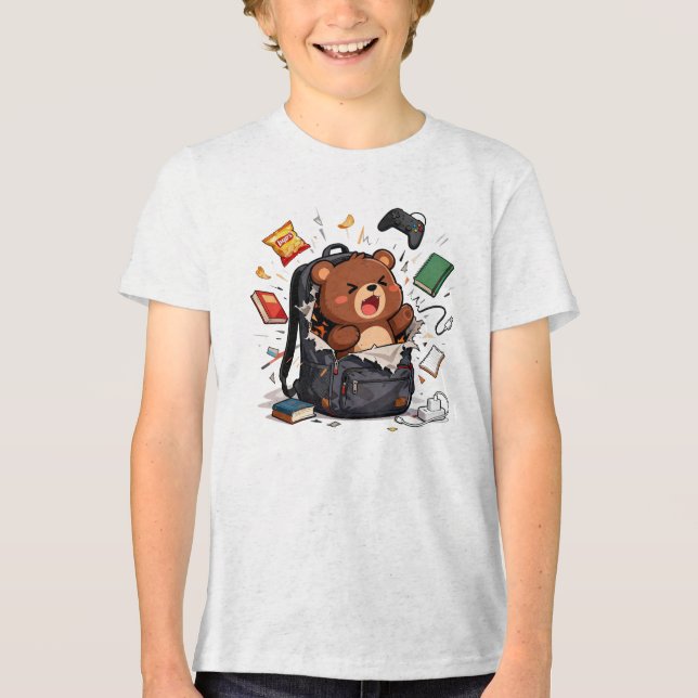 Backpack Chaos – Cute Teddy Bear School Meltdown T Shirt (Framsida)