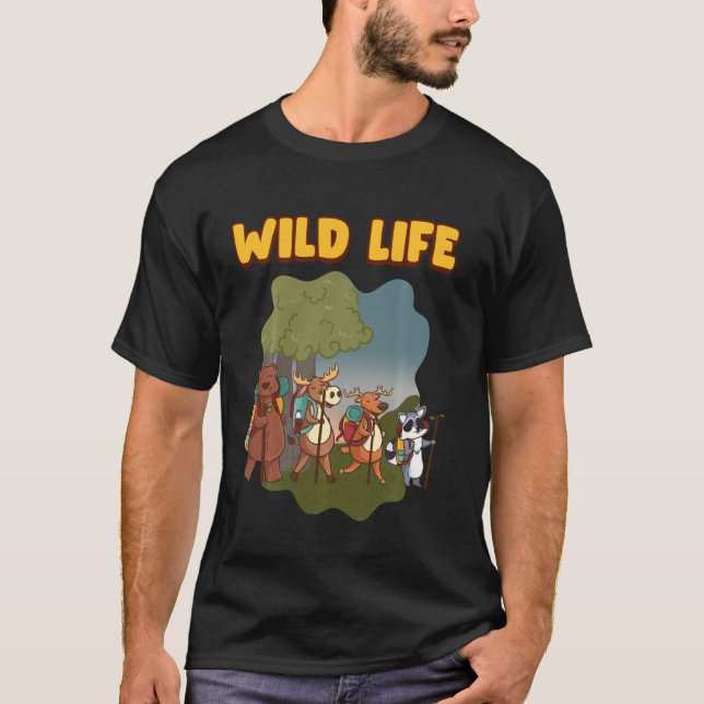 Backpack Wildlife Shirt Hjort Moose Raccoon Bear H T (Framsida)