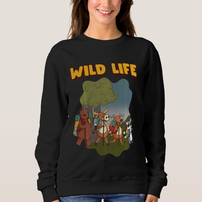 Backpack Wildlife Shirt Hjort Moose Raccoon Bear H T Shirt (Framsida)