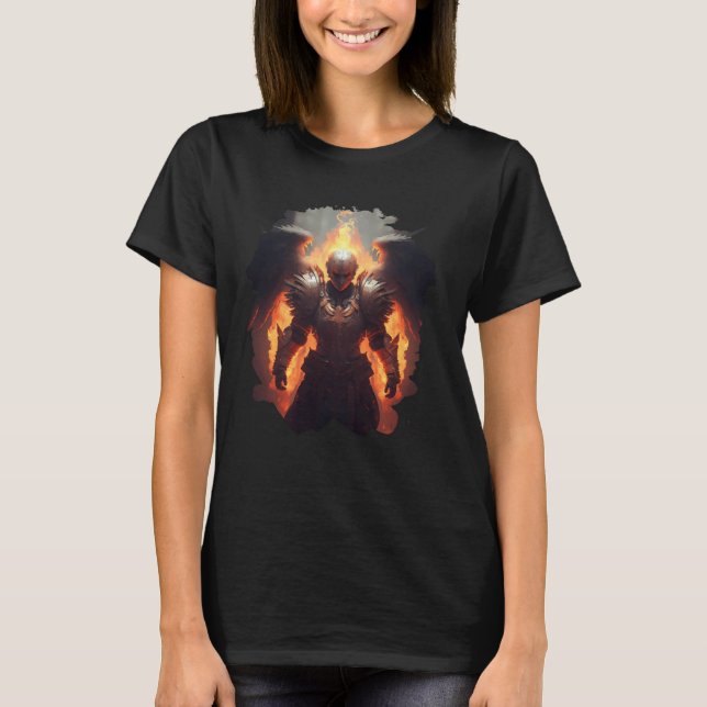 Backprint Angel of Fire with Flames of Hell T Shirt (Framsida)