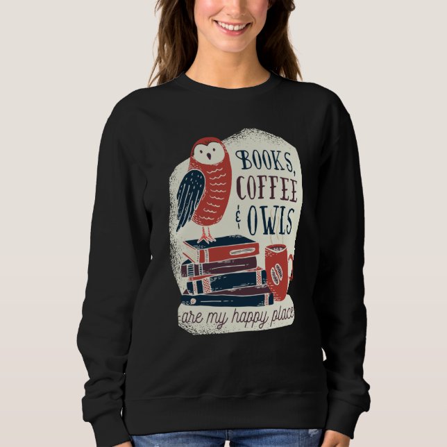 Backprint books coffee and owls happiness t shirt (Framsida)