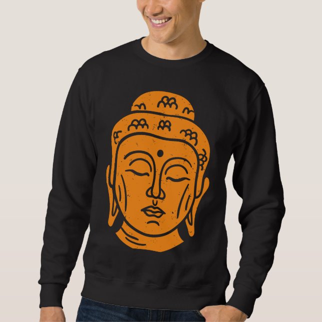 Backprint Buddha Head Buddhist Wisdom Lång Ärmad Tröja (Framsida)