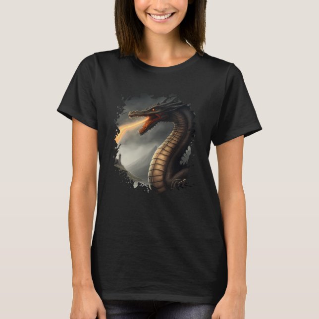 Backprint Loch Ness Monster the Fire Breathing Dra T Shirt (Framsida)
