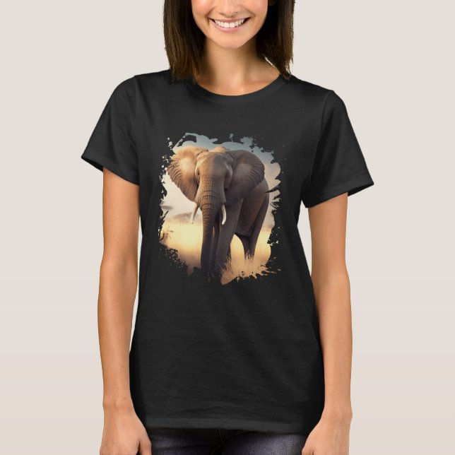 Backprint Lonely elephant in the African savanna T Shirt (Framsida)