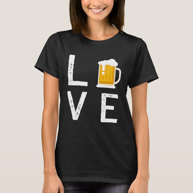Backprint Love beer beer glass and party T Shirt (Framsida)