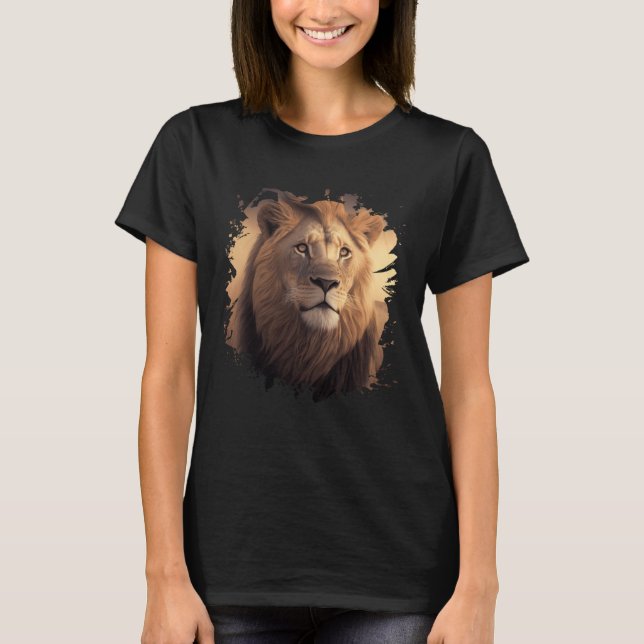 Backprint Majestic lion in the African savanna T Shirt (Framsida)
