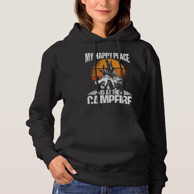 Backprint My Happy Place Is A The Campfire Camping T Shirt (Framsida)