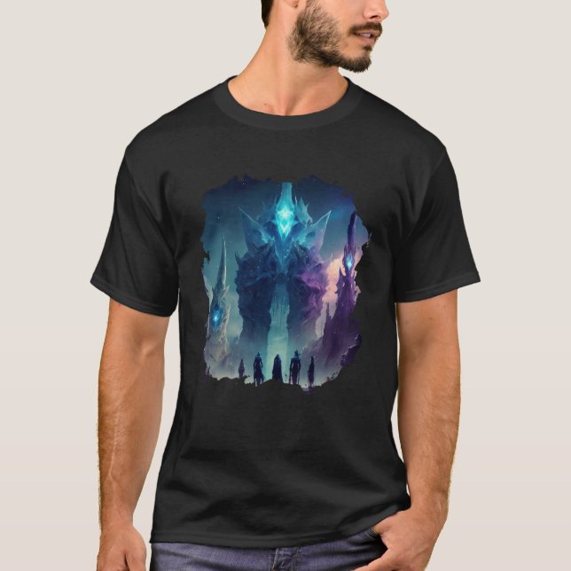 Backprint Mystical alien planet futuristic journey T Shirt (Framsida)