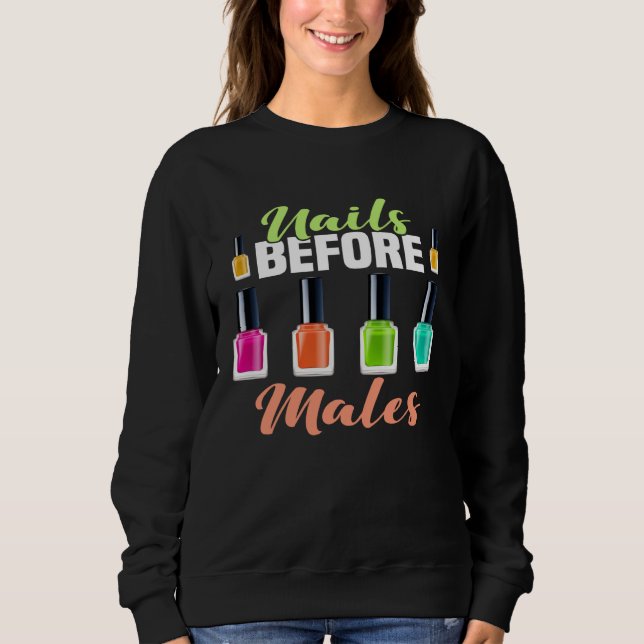 Backprint Nails before Males Feminism Nail Polish T Shirt (Framsida)