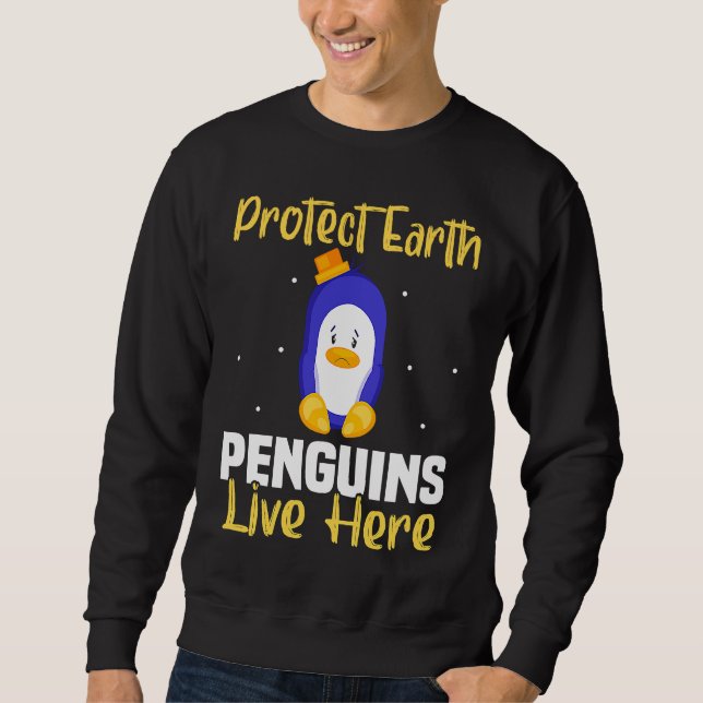 Backprint Protect Earth Penguins live here Lång Ärmad Tröja (Framsida)