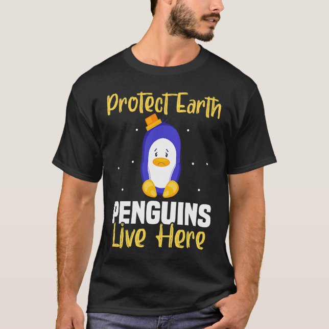 Backprint Protect Earth Penguins live here T Shirt (Framsida)