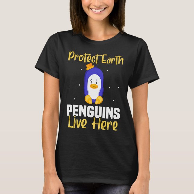 Backprint Protect Earth Penguins live here T Shirt (Framsida)