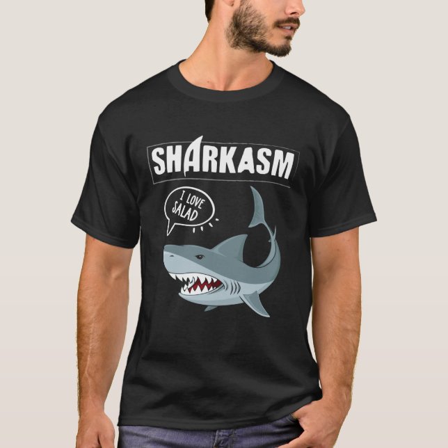 Backprint Sharkasm  Sarcasm and Shark Vegetarians T Shirt (Framsida)