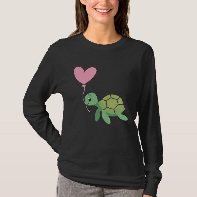 Backprint Valentine s day turtle heart love T Shirt (Framsida)