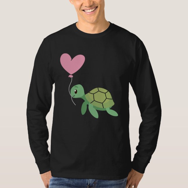 Backprint Valentine s day turtle heart love T Shirt (Framsida)