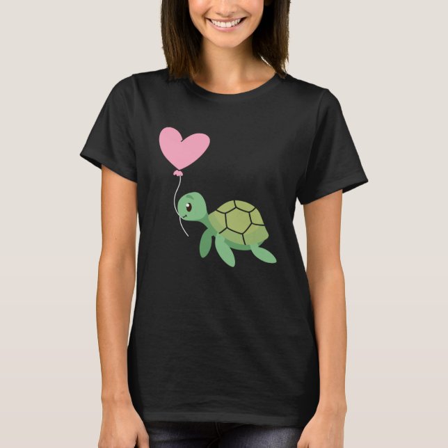 Backprint Valentine s day turtle heart love T Shirt (Framsida)