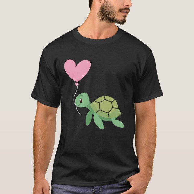 Backprint Valentine s day turtle heart love T Shirt (Framsida)