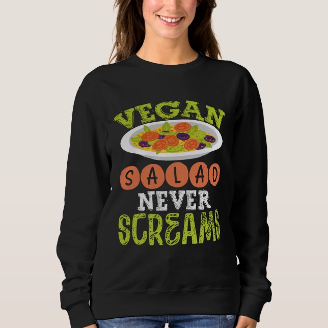 Backprint Vegan Salad Never Screams Veganism T Shirt (Framsida)