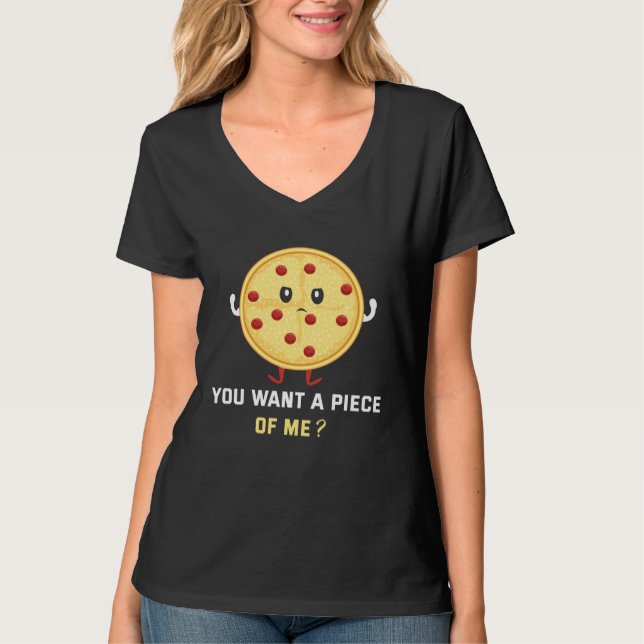 Backprint You want a peace of me Pizza T Shirt (Framsida)