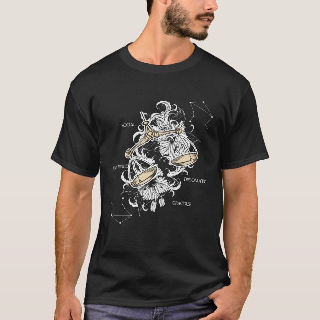 Backprint Zodiac Sign Libra T Shirt (Framsida)