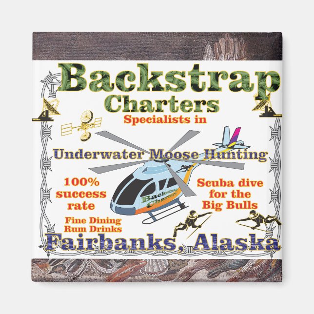 Backstrap Charters Underwater Moose Hunting Alaska Magnet (Framsidan)