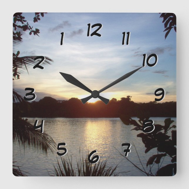 Backward Clock - Costa Rican Sunset - Tortuguero Fyrkantig Klocka (Framsida)