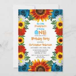 Backyard Autumn Blommigt Little Pumpkin Birthday Inbjudningar