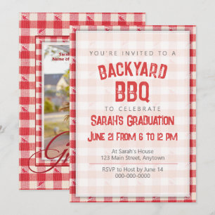 Backyard BBQ Avslappnad Grad Party Cookout Gingham Inbjudningar