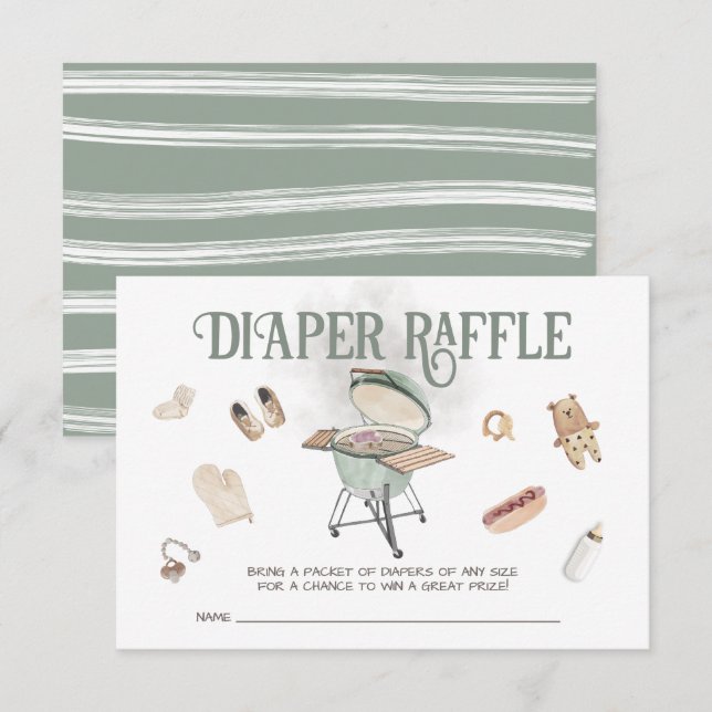 Backyard BBQ Baby-Q Baby Diaper Raffle Inbjudningar (Fram/baksida)