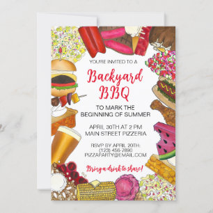 Backyard BBQ Barbecue Cookout Picnic Barbeque Inbjudningar