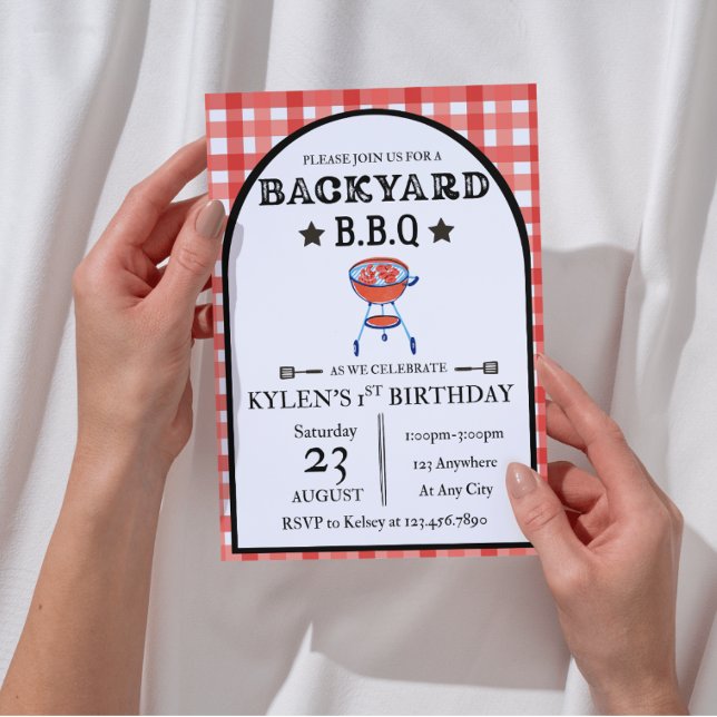 Backyard BBQ Birthday Invitation | Editable 5x7 Inbjudningar (Printable backyard birthday invite ready to personalize)
