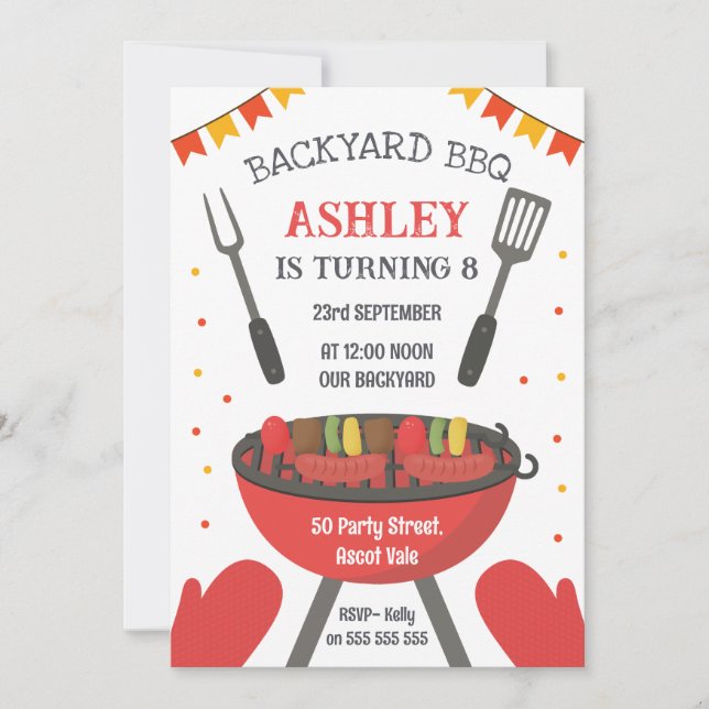 Backyard BBQ Birthday Party Invitation Inbjudningar (Framsida)