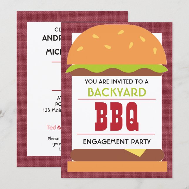 Backyard BBQ Engagement Party Inbjudningar (Fram/baksida)