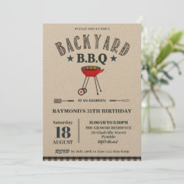 Backyard BBQ Male Birthday Black Gingham Craft Inbjudningar