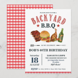 Backyard BBQ Male Birthday Red Gingham Beer Inbjudningar