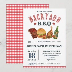 Backyard BBQ Male Birthday Red Gingham Beer Inbjudningar