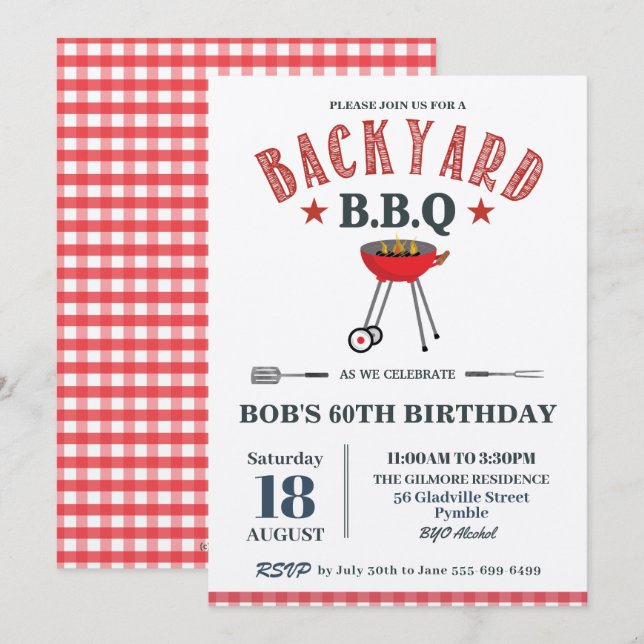Backyard BBQ Male Birthday Red Gingham Craft Inbjudningar (Fram/baksida)