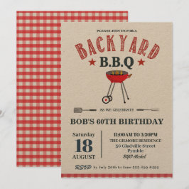 Backyard BBQ Male Birthday Red Gingham Craft Inbjudningar
