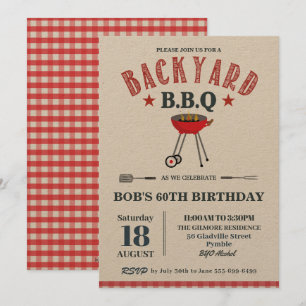 Backyard BBQ Male Birthday Red Gingham Craft Inbjudningar