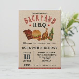 Backyard BBQ Male Birthday Red Gingham Craft Invit Inbjudningar