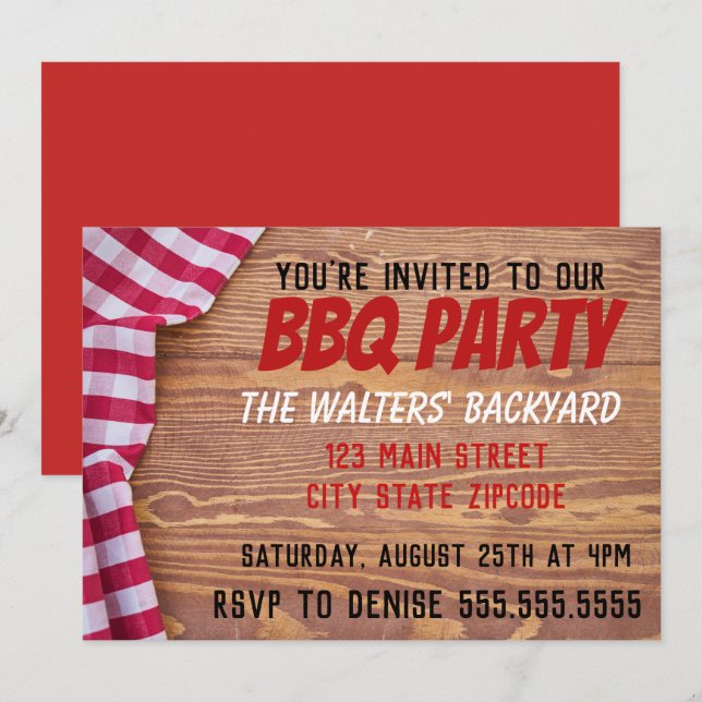 Backyard BBQ Party Picnic Bord Inbjudningar (Fram/baksida)