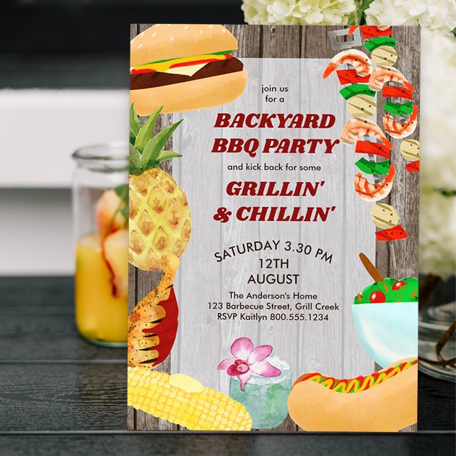 Backyard BBQ Party Rustic Chillin och Grilling Inbjudningar (Skapare uppladdad)