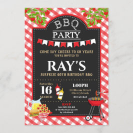 Backyard BBQ Surprise Födelsedagsfest Red Gingham Inbjudningar